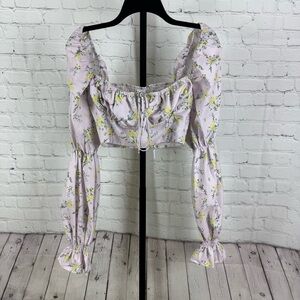 Princess Polly Portia Lilac Long Sleeve Floral Crop Top Size 4